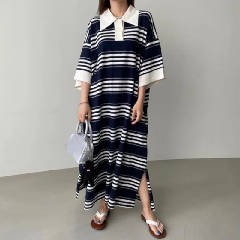 Korean Fashion Chic Women Summer Striped Loose Casual Cotton Turn Down Collar Single Breasted Vintage Elegant Holiday Dresses
Korean Fashion Chic Women Summer Striped Loose Casual Cotton Turn Down Collar Single Breasted Vintage Elegant Holiday Dresses