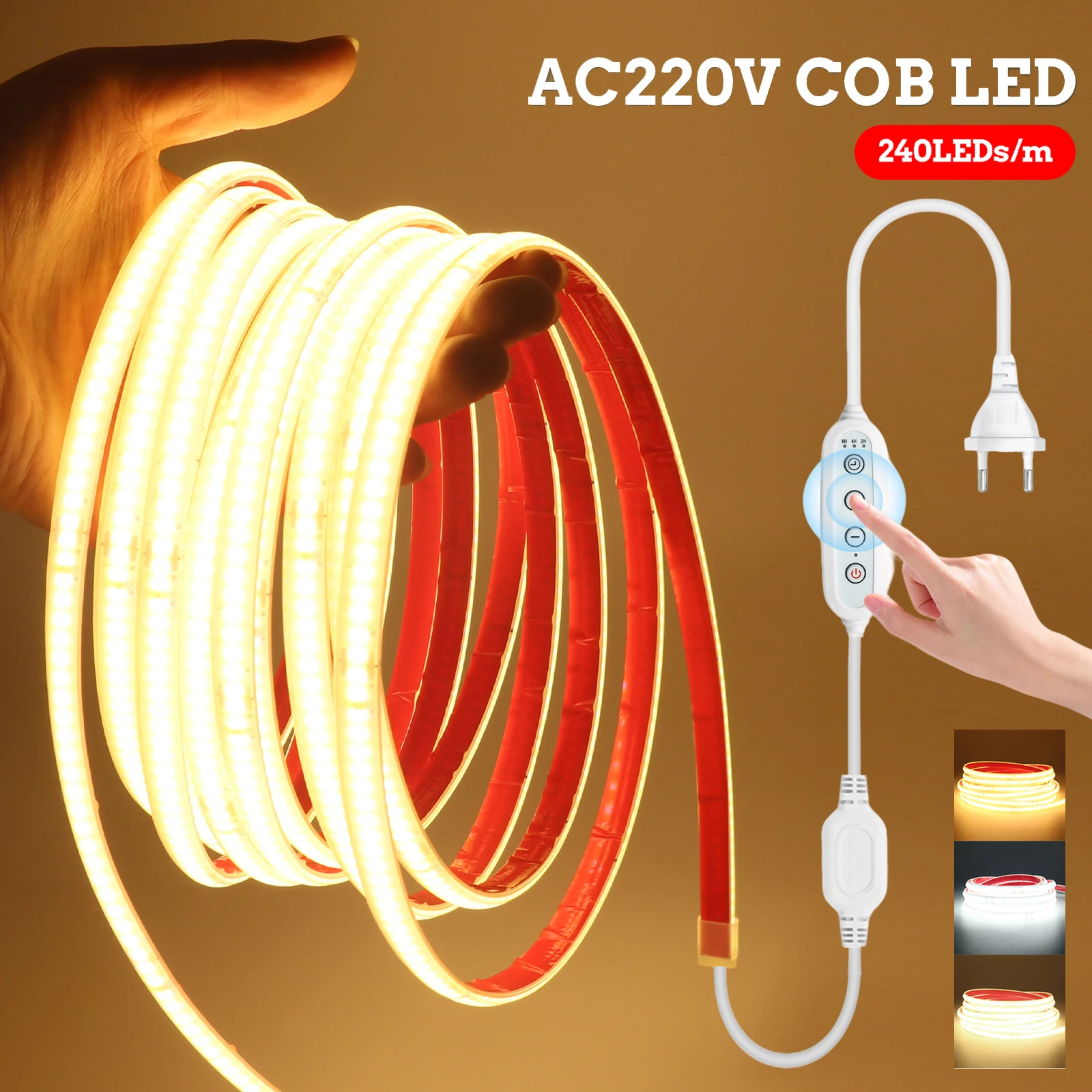 220V Dimmer Switch COB LED Strip Light 240LEDs Ribbon Tape Bright EU Power Kit Flexible for Room Kitchen Decor 3000K 4000K 6000K
220V Dimmer Switch COB LED Strip Light 240LEDs Ribbon Tape Bright EU Power Kit Flexible for Room Kitchen Decor 3000K 4000K 6000K