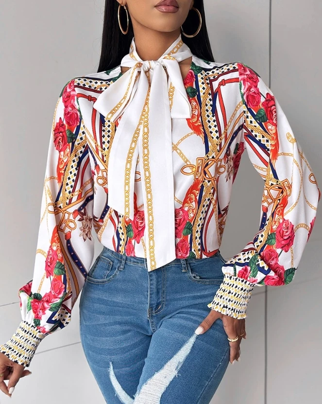 Fashion Fall Winter Women Elegant Tops Tied Detail Scarf Neck Floral Print Lantern Sleeve Blouses Top Casual Loose Workwear
Fashion Fall Winter Women Elegant Tops Tied Detail Scarf Neck Floral Print Lantern Sleeve Blouses Top Casual Loose Workwear