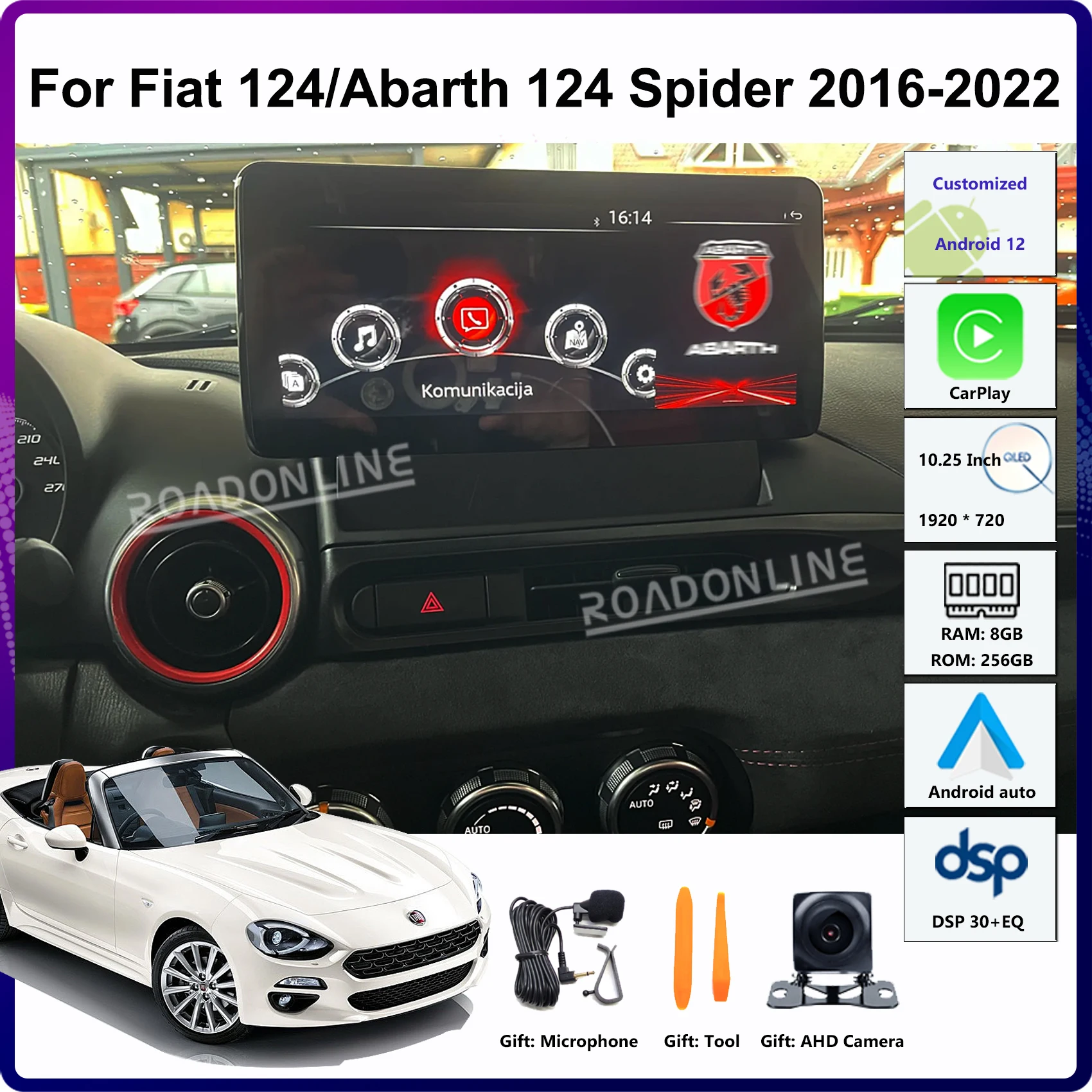10.25" Android 14 For Fiat 124 / Abarth 124 Spider 2016-2022 8-Core 8+256GB 1920*720 Car Multimedia Player Stereo Receiver Radio
10.25" Android 14 For Fiat 124 / Abarth 124 Spider 2016-2022 8-Core 8+256GB 1920*720 Car Multimedia Player Stereo Receiver Radio