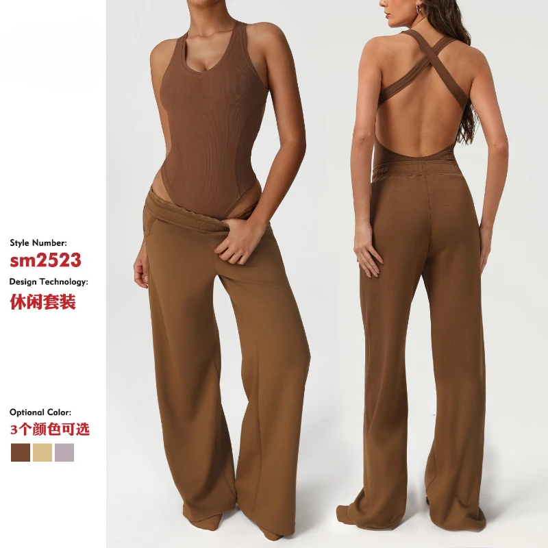 Seamless Yoga Tracksuit Fashion Women's Backless Bodysuit with High Waist Wide-leg Loose Sweat Pants Lounge Fitness Gym 2pcs Set
Seamless Yoga Tracksuit Fashion Women's Backless Bodysuit with High Waist Wide-leg Loose Sweat Pants Lounge Fitness Gym 2pcs Set