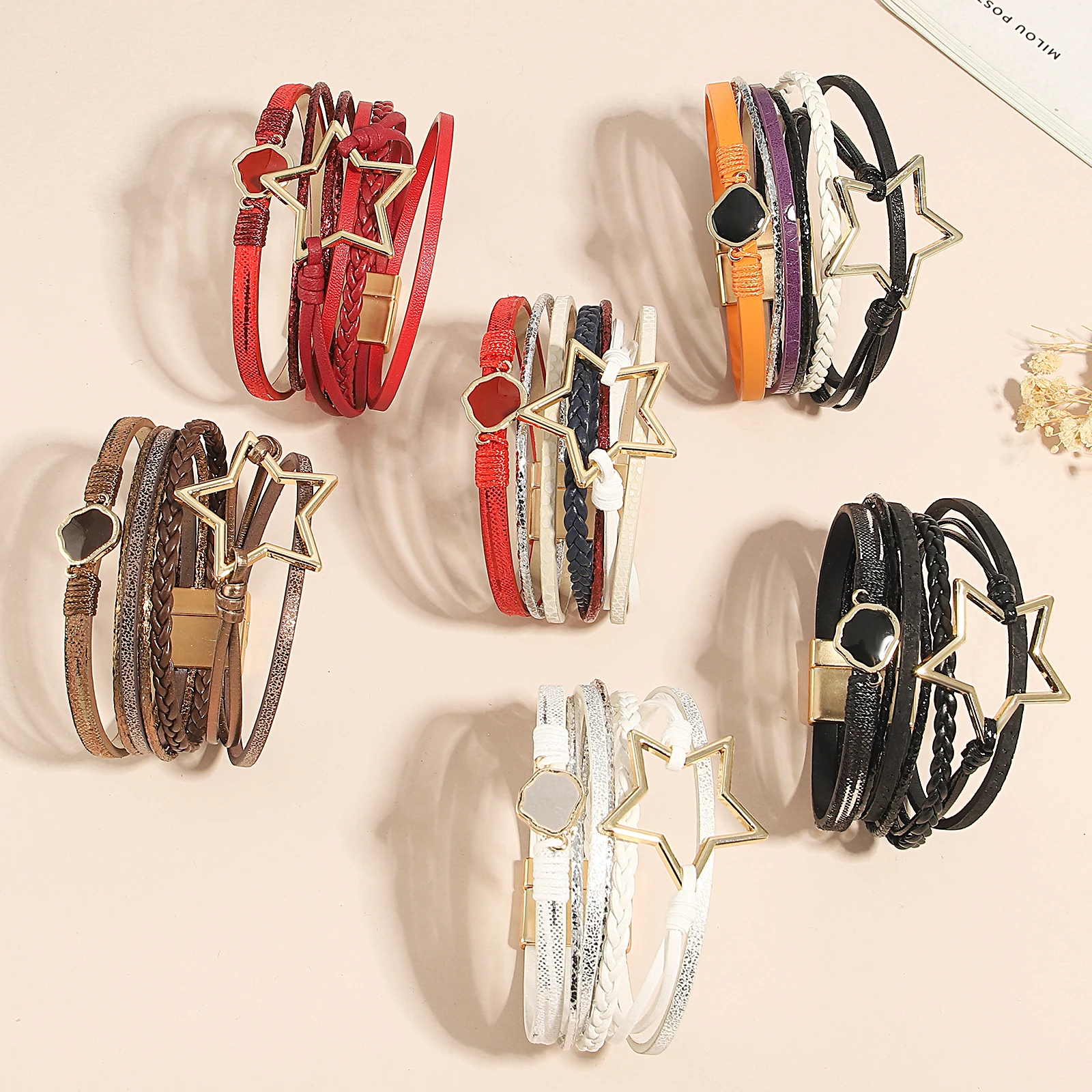 Amorcome Punk Enamel Charm Hollow Star Leather Bracelet for Women Men Braided Multilayer Wrap Bracelets Party Jewelry Femme Gift
Amorcome Punk Enamel Charm Hollow Star Leather Bracelet for Women Men Braided Multilayer Wrap Bracelets Party Jewelry Femme Gift