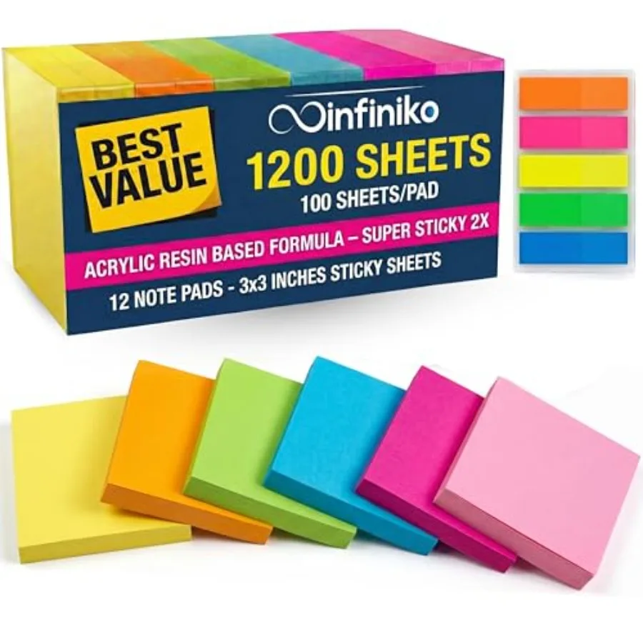 Sticky Notes 3x3 12 Pads/1200 Sheets 2026 Improved Adhesive, Super Sticky and Bright Neon Colors 1200 Sheets Ideal for School,
Sticky Notes 3x3 12 Pads/1200 Sheets 2026 Improved Adhesive, Super Sticky and Bright Neon Colors 1200 Sheets Ideal for School,