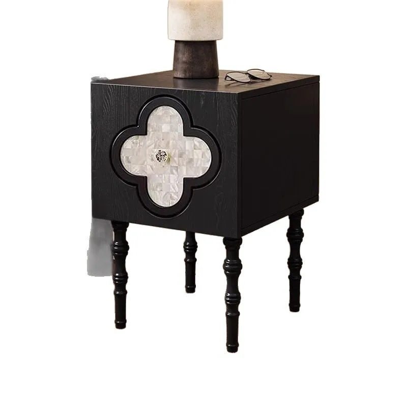 Solid wood sofa bedside cabinet black side cabinet four-leaf clover shell living room storage
Solid wood sofa bedside cabinet black side cabinet four-leaf clover shell living room storage