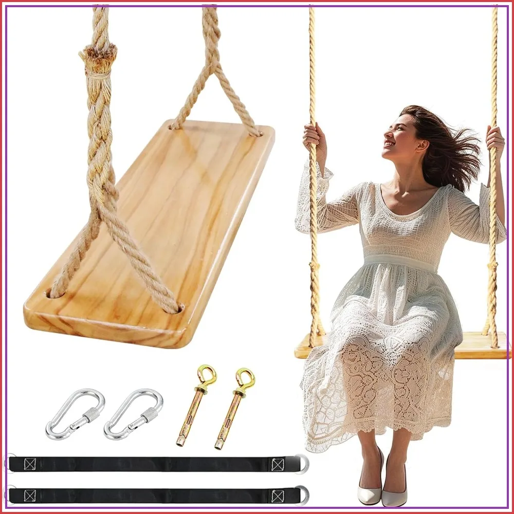 Heavy Duty 500lbs Capacity Wooden Tree Swing, Adjustable Hemp Rope Plus Tree Straps 10.54FT, 24"x8"x1.2" Swing Seat for Backyard
Heavy Duty 500lbs Capacity Wooden Tree Swing, Adjustable Hemp Rope Plus Tree Straps 10.54FT, 24"x8"x1.2" Swing Seat for Backyard