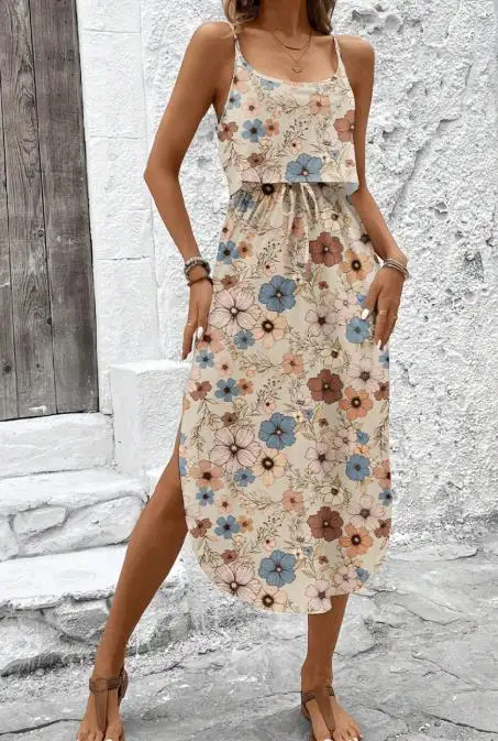 Round Neck Floral Print Sleeveless Camisole Top and High Waisted Lace Up Straight Leg Skirt Set for Summer Women's Casual Wear
Round Neck Floral Print Sleeveless Camisole Top and High Waisted Lace Up Straight Leg Skirt Set for Summer Women's Casual Wear
