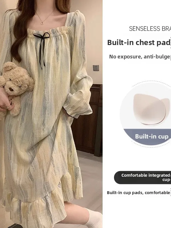 Women's Sleepwear Spring Autumn Long Sleeve with Chest Pad Trousseau Anti-Bulge Woven Cotton Home Clothes New 2025
Women's Sleepwear Spring Autumn Long Sleeve with Chest Pad Trousseau Anti-Bulge Woven Cotton Home Clothes New 2025