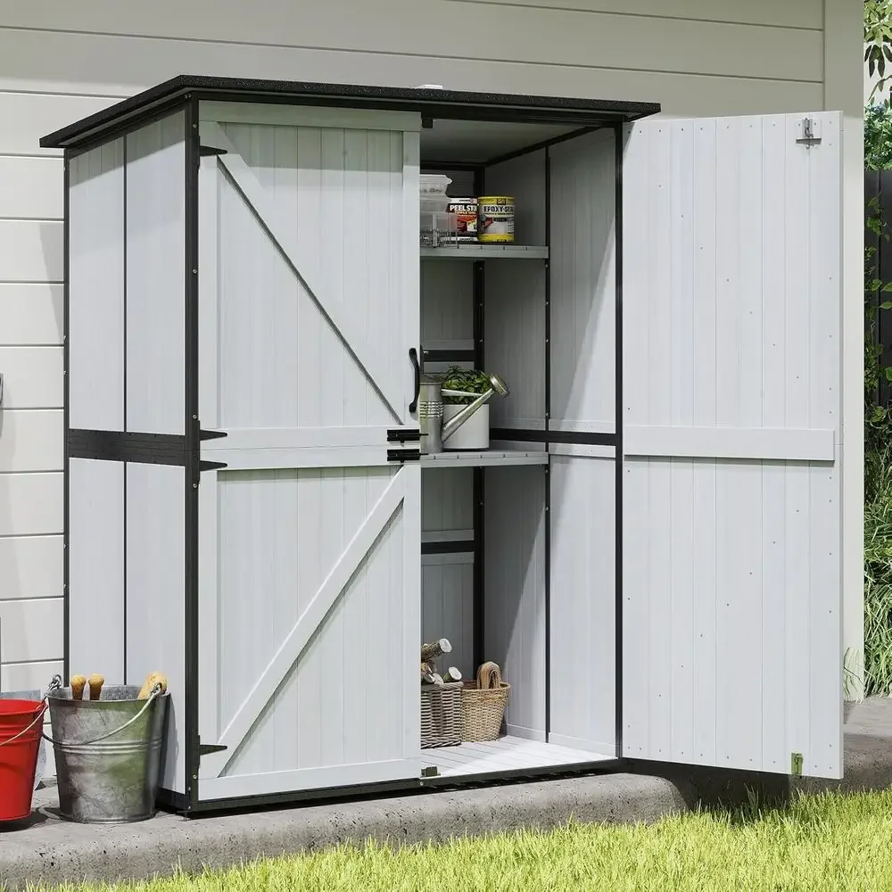 White Outdoor Storage Shed with Floor, Waterproof Metal Storage Cabinet, Adjustable Shelving for Garden and Patio Lawn
White Outdoor Storage Shed with Floor, Waterproof Metal Storage Cabinet, Adjustable Shelving for Garden and Patio Lawn