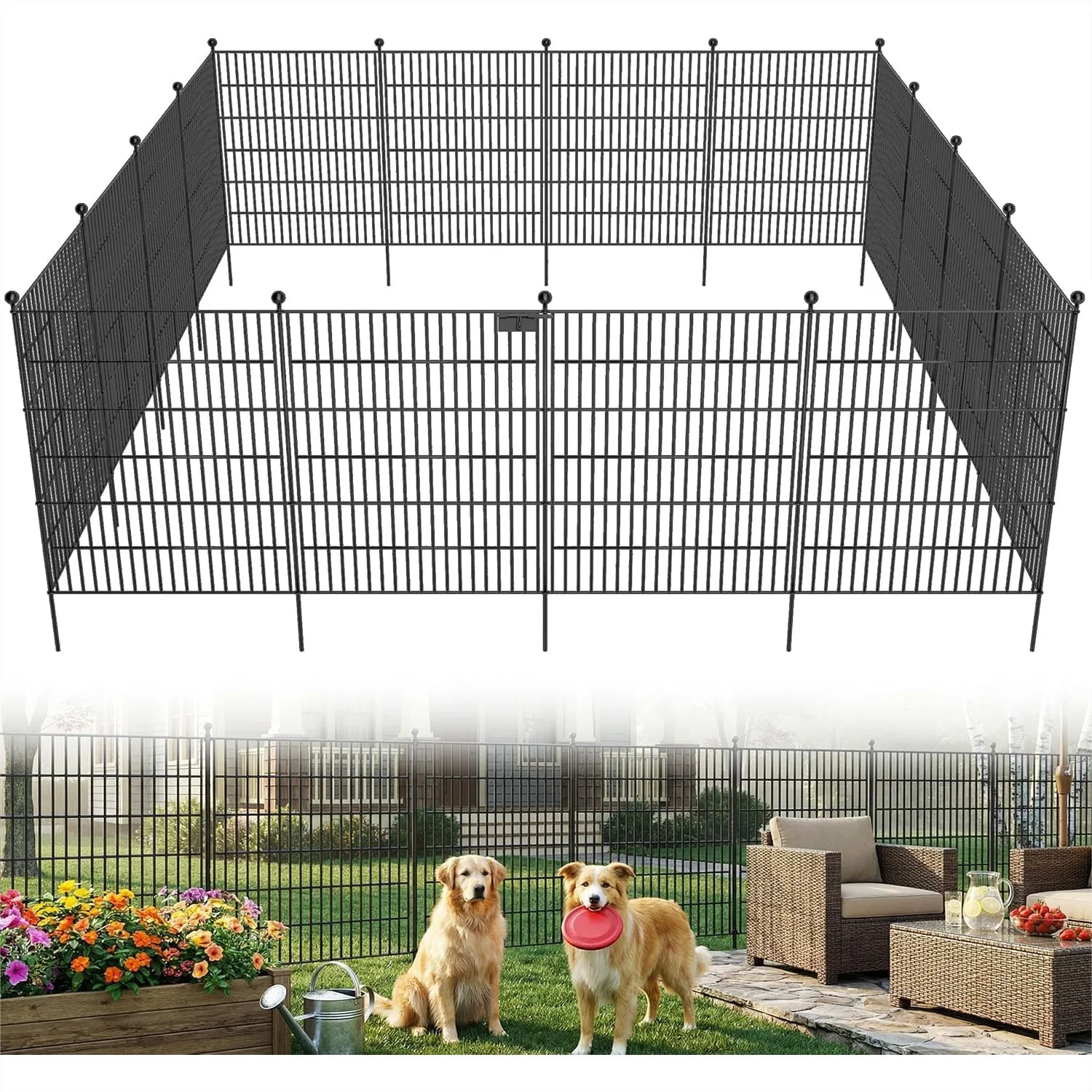 10 Panels No Dig Garden Fence with Gate, 32 in H x 24.2 ft L Metal Fence, Rustproof Animal Barrier for Dogs and Patio
10 Panels No Dig Garden Fence with Gate, 32 in H x 24.2 ft L Metal Fence, Rustproof Animal Barrier for Dogs and Patio