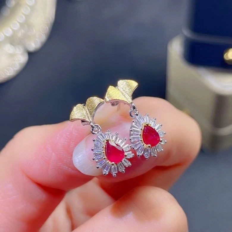 Fashion Sterling Silver Ruby Drop Earrings for Office Woman 4mm*5mm Pear Cut Natural Ruby Silver Earrings Gift for Wife
Fashion Sterling Silver Ruby Drop Earrings for Office Woman 4mm*5mm Pear Cut Natural Ruby Silver Earrings Gift for Wife