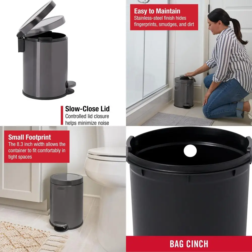 Угольный мусорный бак из нержавеющей стали емкостью 1,6 галлона с крышкой для дома, ванной комнаты, кухни, офиса
Угольный мусорный бак из нержавеющей стали емкостью 1,6 галлона с крышкой для дома, ванной комнаты, кухни, офиса