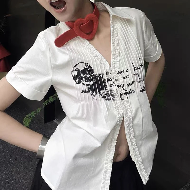 MEXZT Y2K Skull Print Shirts Women Harajuku Folds V Neck White Blouses Summer Vintage Streetwear Letter Short Sleeve Casual Tops
MEXZT Y2K Skull Print Shirts Women Harajuku Folds V Neck White Blouses Summer Vintage Streetwear Letter Short Sleeve Casual Tops