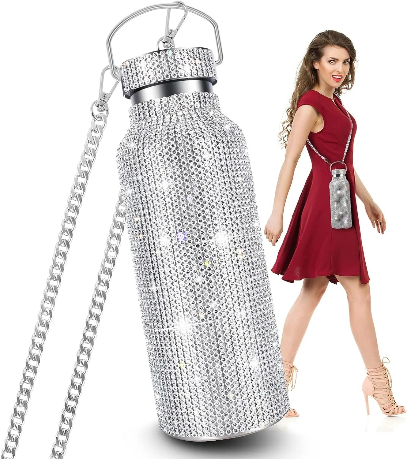 Bling Water Bottle Rhinestone Diamond Stainless Steel Glitter Insulated Bottle Vacuum Flask Sparkling Thermal Bottle with Chain
Bling Water Bottle Rhinestone Diamond Stainless Steel Glitter Insulated Bottle Vacuum Flask Sparkling Thermal Bottle with Chain