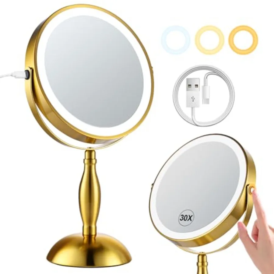 Makeup Mirror with Lights, 30X en Magnifying Mirror, 5000mAh Rechargeble Double Sided Mirror - Side Charge and Side Touch, Brig
Makeup Mirror with Lights, 30X en Magnifying Mirror, 5000mAh Rechargeble Double Sided Mirror - Side Charge and Side Touch, Brig