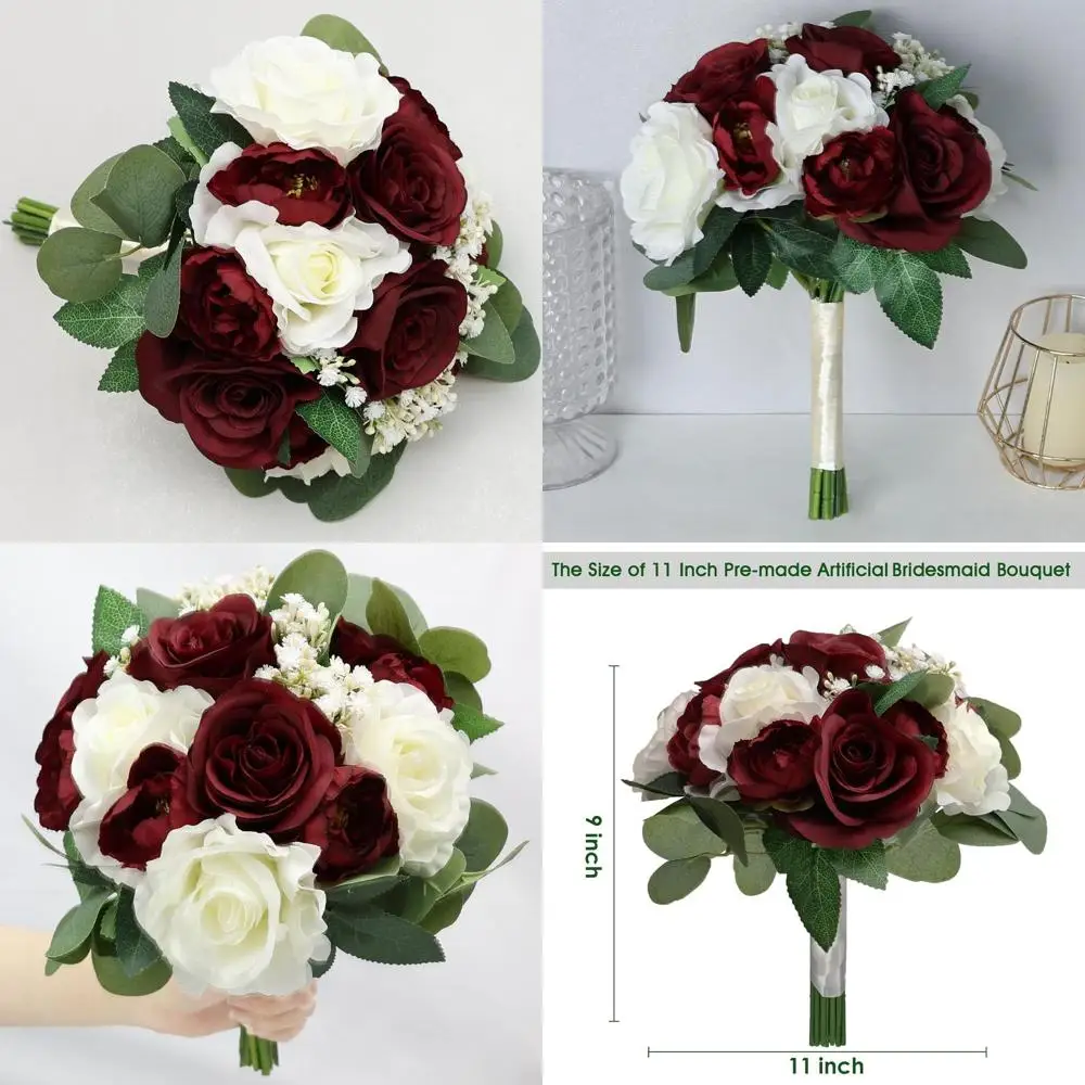 Elegant Burgundy & White Artificial Bridesmaid Bouquets, 11 Wedding Flowers for Ceremony & Shower Decor
Elegant Burgundy & White Artificial Bridesmaid Bouquets, 11 Wedding Flowers for Ceremony & Shower Decor