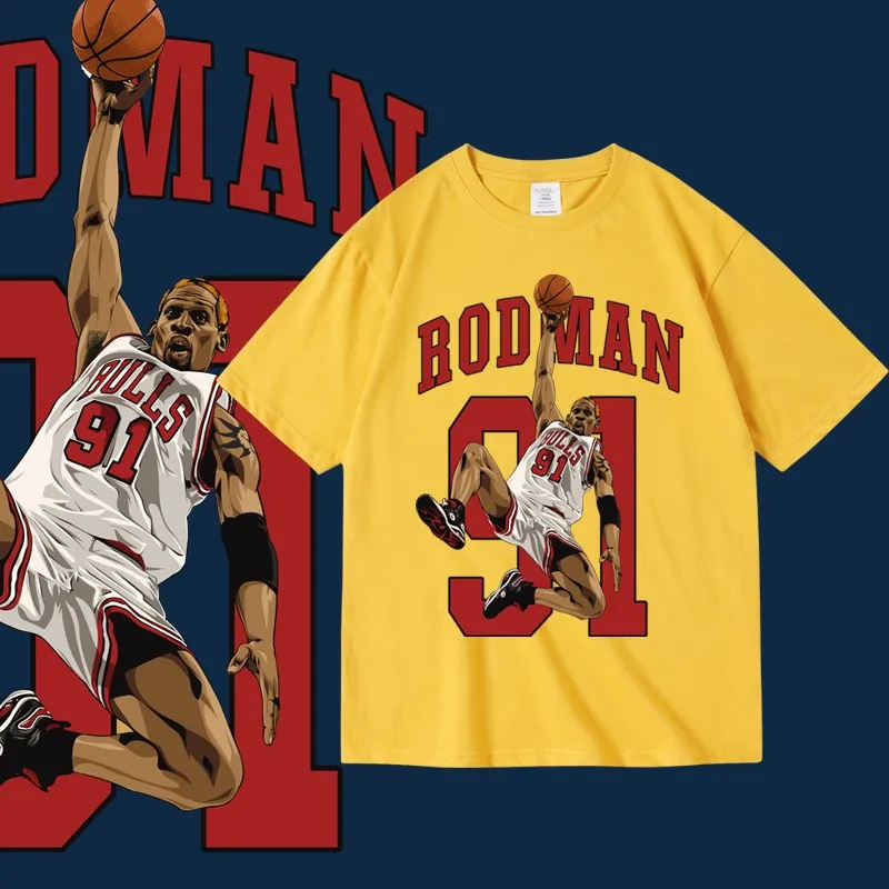 American Street Style Basketball Rodman Printed Short-sleeved Loose Round-neck Pure Cotton Summer T-shirt for Men and Women Bf
American Street Style Basketball Rodman Printed Short-sleeved Loose Round-neck Pure Cotton Summer T-shirt for Men and Women Bf
