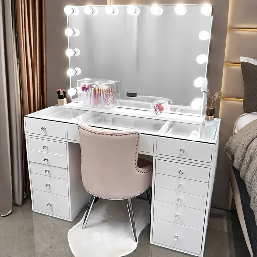 Modern Wooden Dressing Makeup Table with Mirror and Drawers Vanity Desk for Makeup Vanities Dresser for Bedroom
Modern Wooden Dressing Makeup Table with Mirror and Drawers Vanity Desk for Makeup Vanities Dresser for Bedroom