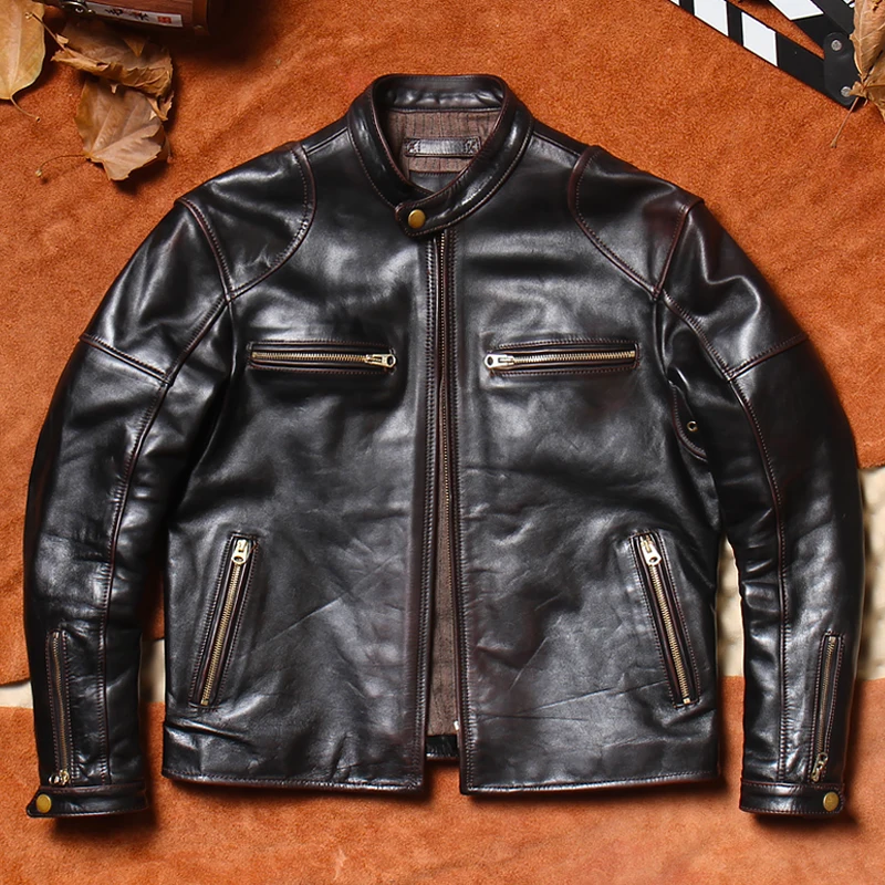 Classic J00 Genuine Leather Jaet Men's Handmade Vintage Tea Core hide Stand Collar Slim Fit Motorcycle Jaet Coat
Classic J00 Genuine Leather Jaet Men's Handmade Vintage Tea Core hide Stand Collar Slim Fit Motorcycle Jaet Coat