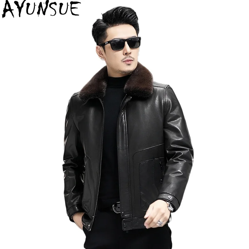 AYUNSUE High Quality Genuine Goatskin Leather Jacket Man Winter Puffer Coats Mink Fur Collar Detachable Goose Down Liner Coat
AYUNSUE High Quality Genuine Goatskin Leather Jacket Man Winter Puffer Coats Mink Fur Collar Detachable Goose Down Liner Coat