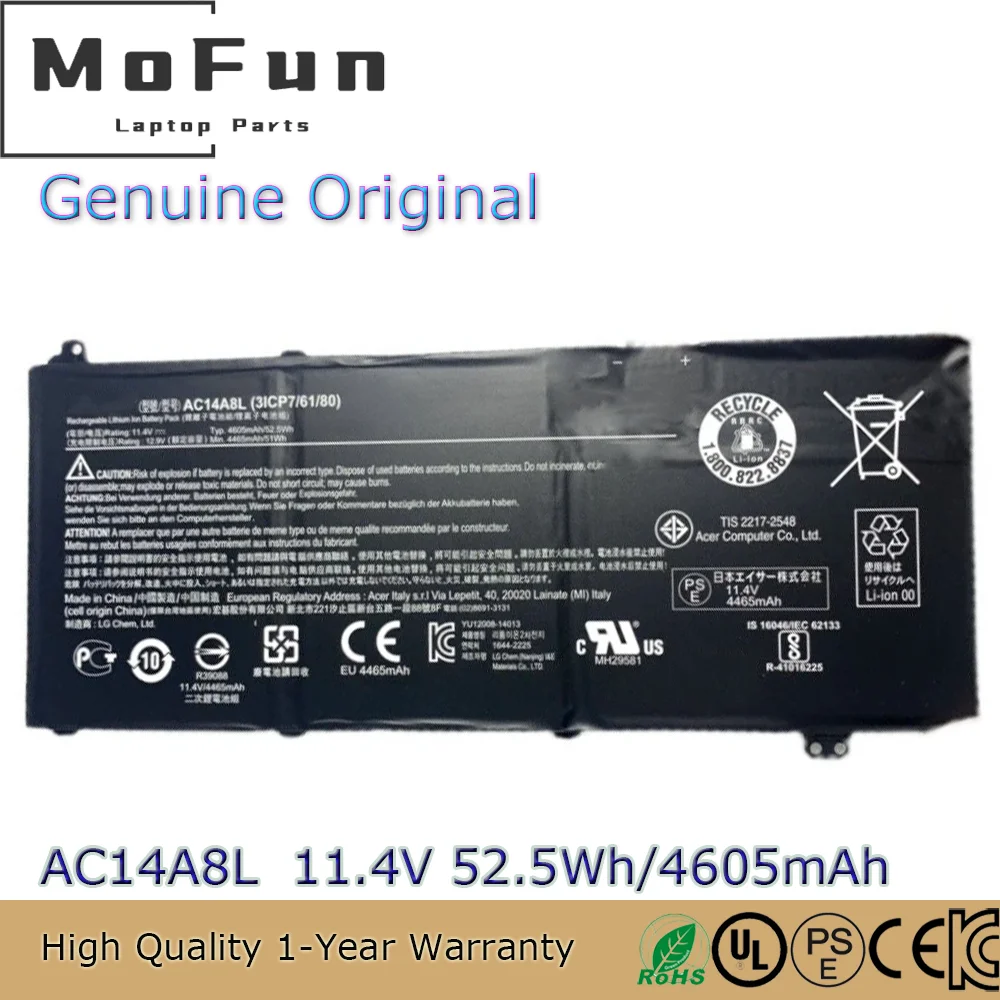 Оригинальный аккумулятор для ноутбука AC14A8L 4605 мАч для Acer Aspire VN7-571 VN7-571G VN7-591 VN7-591G VN7-791G KT.0030G.001 3ICP7/61/80
Оригинальный аккумулятор для ноутбука AC14A8L 4605 мАч для Acer Aspire VN7-571 VN7-571G VN7-591 VN7-591G VN7-791G KT.0030G.001 3ICP7/61/80