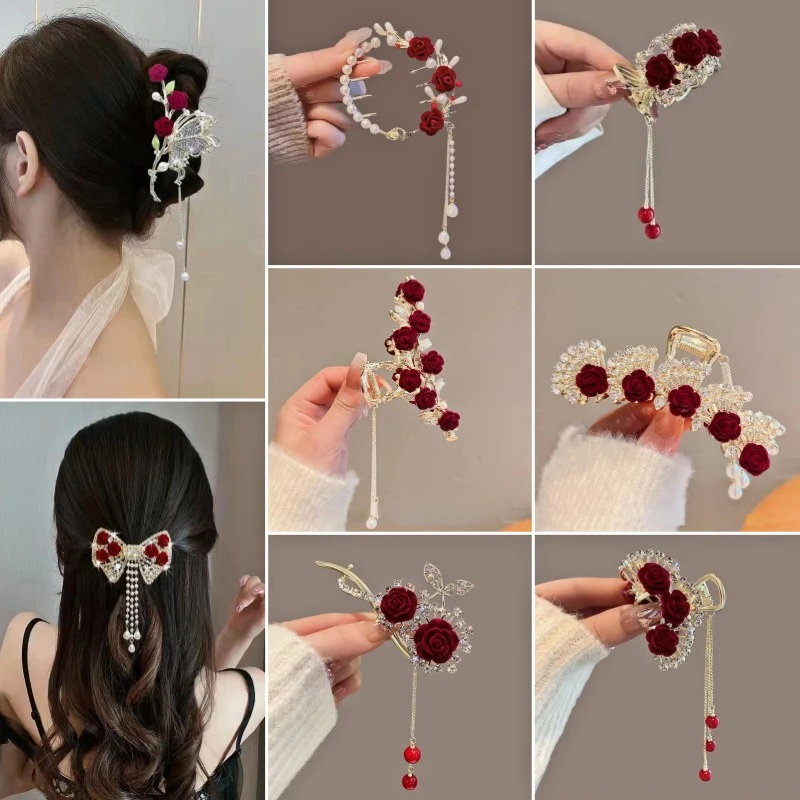 Rose Tassel Hair Clip Exquisite Chinese Style Twisted Claw Clip Fashionable Floral Shark Clip Women Girls Hair Accessories
Rose Tassel Hair Clip Exquisite Chinese Style Twisted Claw Clip Fashionable Floral Shark Clip Women Girls Hair Accessories