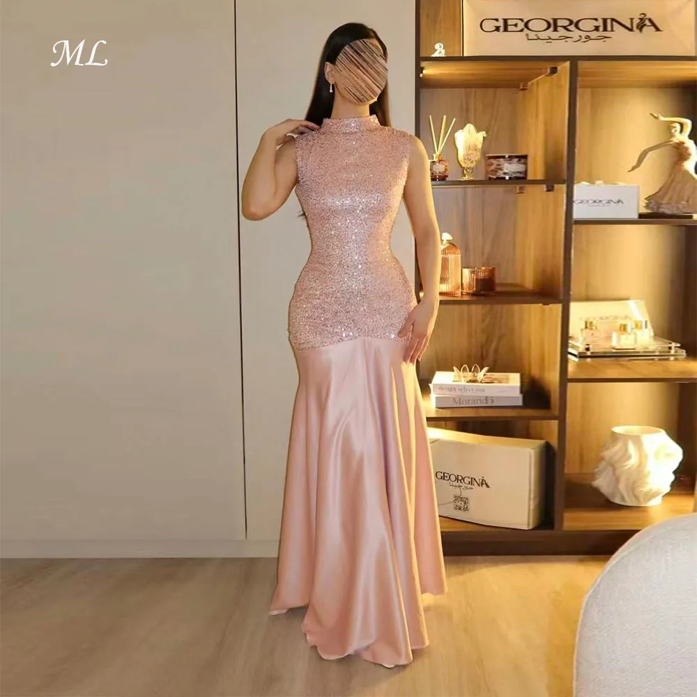 ML Luxury Sequined Evening Dress High Neck Sleeveless Mermaid Pink Satin Formal Occasion Prom Gowns Robe De Soirée Customized
ML Luxury Sequined Evening Dress High Neck Sleeveless Mermaid Pink Satin Formal Occasion Prom Gowns Robe De Soirée Customized