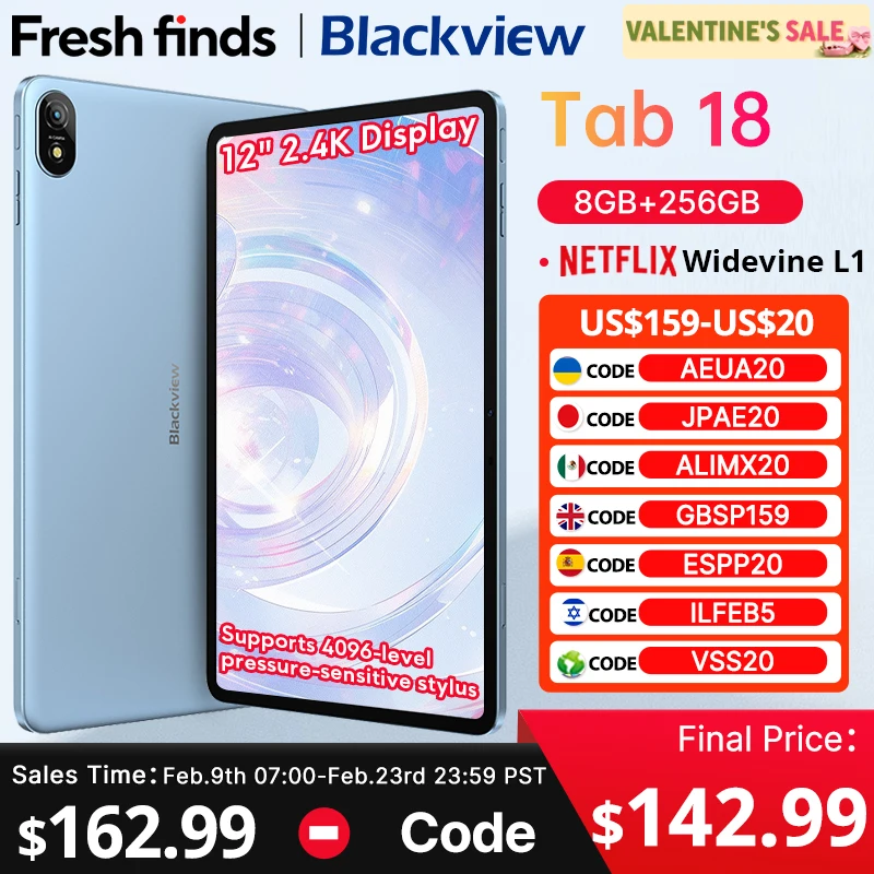 Blackview Tab 18 12-дюймовый планшет 12 ГБ + 256 ГБ 16 МП 2,4K FHD + дисплей 8800 мАч Аккумулятор Widevine L1 MTK Helio G99 33 Вт
Blackview Tab 18 12-дюймовый планшет 12 ГБ + 256 ГБ 16 МП 2,4K FHD + дисплей 8800 мАч Аккумулятор Widevine L1 MTK Helio G99 33 Вт