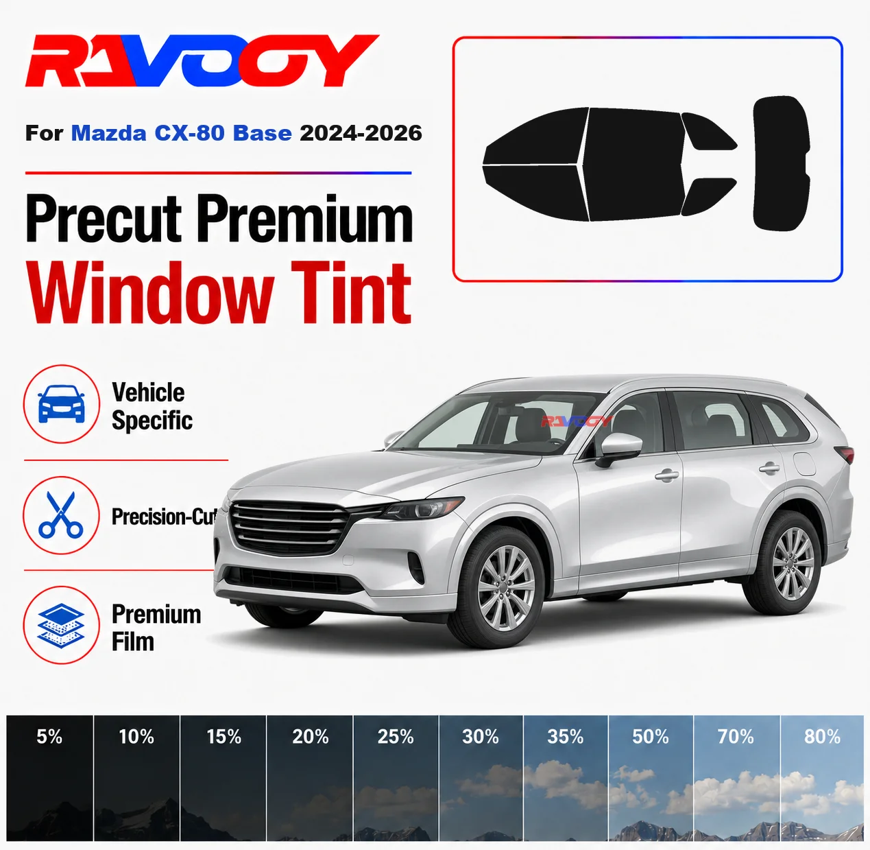 Premium Precut Window Tint Kit Front Rear Windows Rear Windshield For Mazda CX-80 Base 2024-2026 Complete Set Nano Ceramic Film
Premium Precut Window Tint Kit Front Rear Windows Rear Windshield For Mazda CX-80 Base 2024-2026 Complete Set Nano Ceramic Film