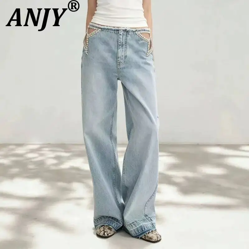 ANJY Spring Autumn New Women Washed Stylish Diamonds Hollow Out Design Jeans High Street Casual Chic Wide-Leg Denim Pants A24273
ANJY Spring Autumn New Women Washed Stylish Diamonds Hollow Out Design Jeans High Street Casual Chic Wide-Leg Denim Pants A24273