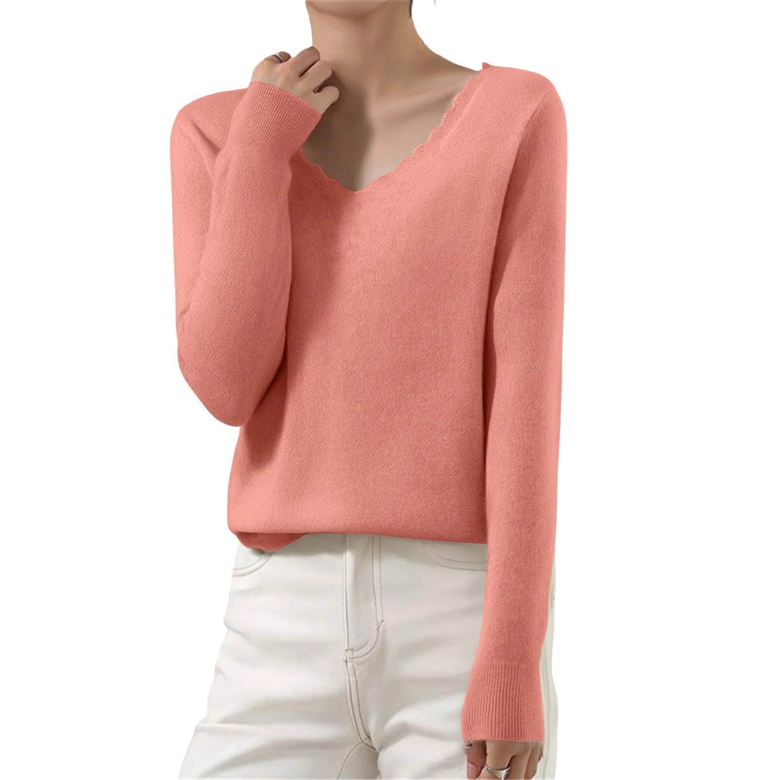 Women'S Casual Lace V-Neck Base Layer Knitted Long Sleeve Solid Color Sweater Ropa De Mujer Sweater De Mujer Pull Femme New 
Women'S Casual Lace V-Neck Base Layer Knitted Long Sleeve Solid Color Sweater Ropa De Mujer Sweater De Mujer Pull Femme New