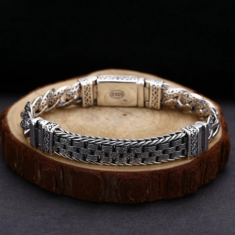 925 sterling silver bracelet, finely crafted, Tang grass pattern patchwork bracelet, fashionable Thai silver vintage jewelry
925 sterling silver bracelet, finely crafted, Tang grass pattern patchwork bracelet, fashionable Thai silver vintage jewelry