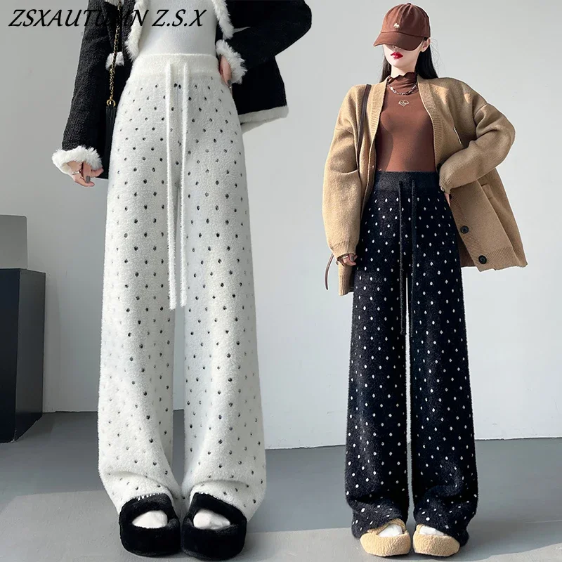 Soft Waxy Dot Knitted Wide-leg Pants Women's Autumn Winter High-waisted Slim Casual Pants Female Thickened Fashion Trousers
Soft Waxy Dot Knitted Wide-leg Pants Women's Autumn Winter High-waisted Slim Casual Pants Female Thickened Fashion Trousers