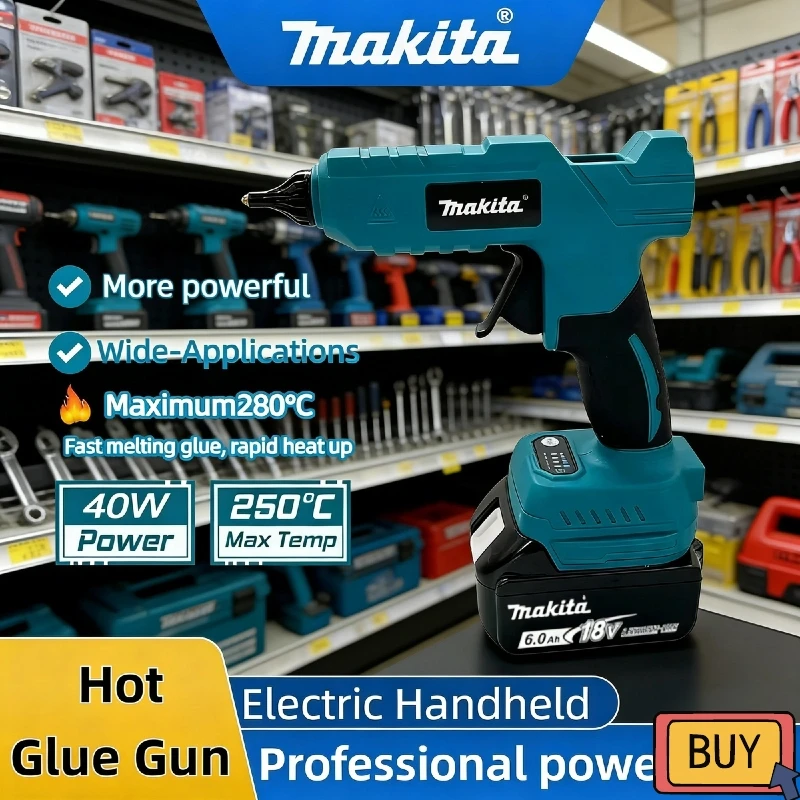 Аккумуляторный электрический ручной пистолет для горячей клейки Makita, 18В, для ремонта и DIY, с насадкой против ожогов
Аккумуляторный электрический ручной пистолет для горячей клейки Makita, 18В, для ремонта и DIY, с насадкой против ожогов