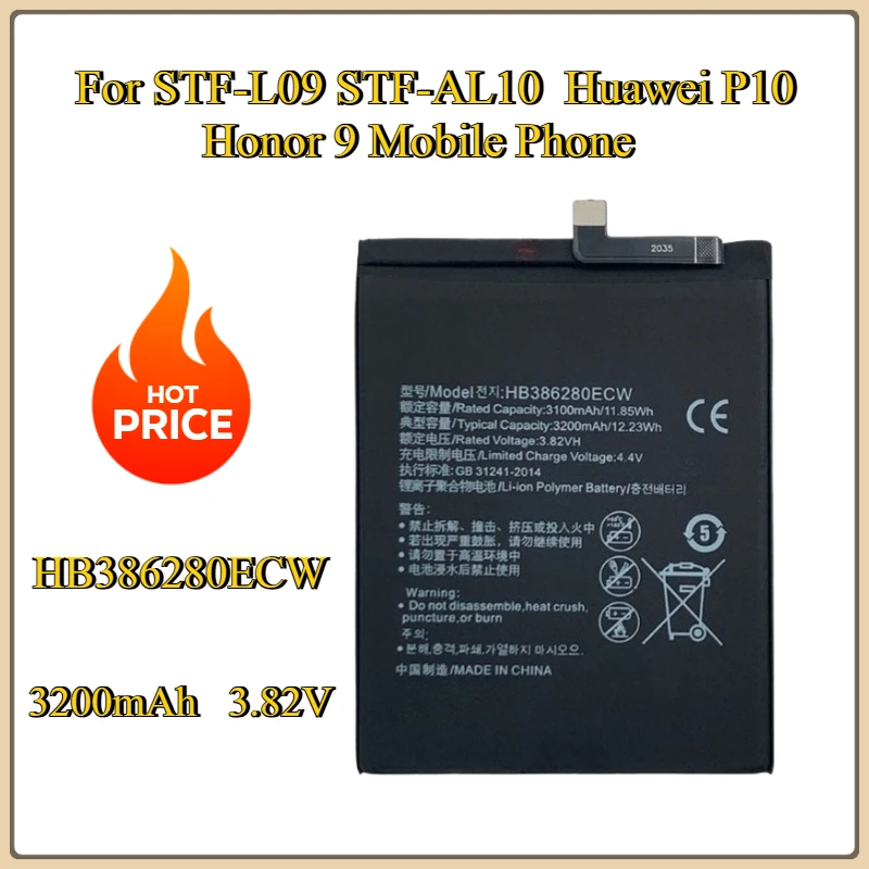 New Replacement Battery HB386280ECW For STF-L09 STF-AL10 Huawei P10 Honor 9 Mobile Phone 3200mAh Li-Polymer
New Replacement Battery HB386280ECW For STF-L09 STF-AL10 Huawei P10 Honor 9 Mobile Phone 3200mAh Li-Polymer