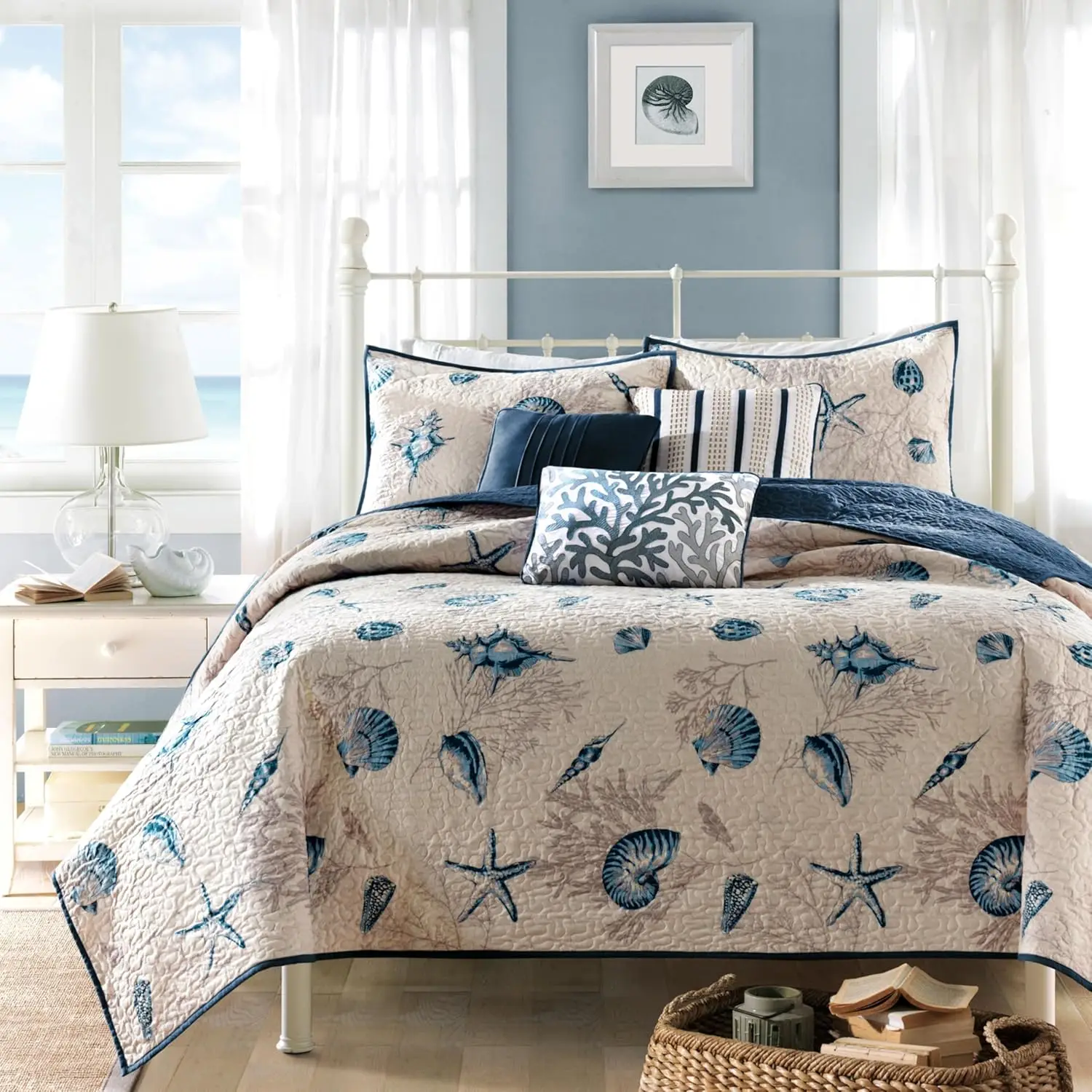 Coastal Coverlet Set 5 Piece Twin XL with Starfish Print, Lightweight Bedspread and Pillows
Coastal Coverlet Set 5 Piece Twin XL with Starfish Print, Lightweight Bedspread and Pillows