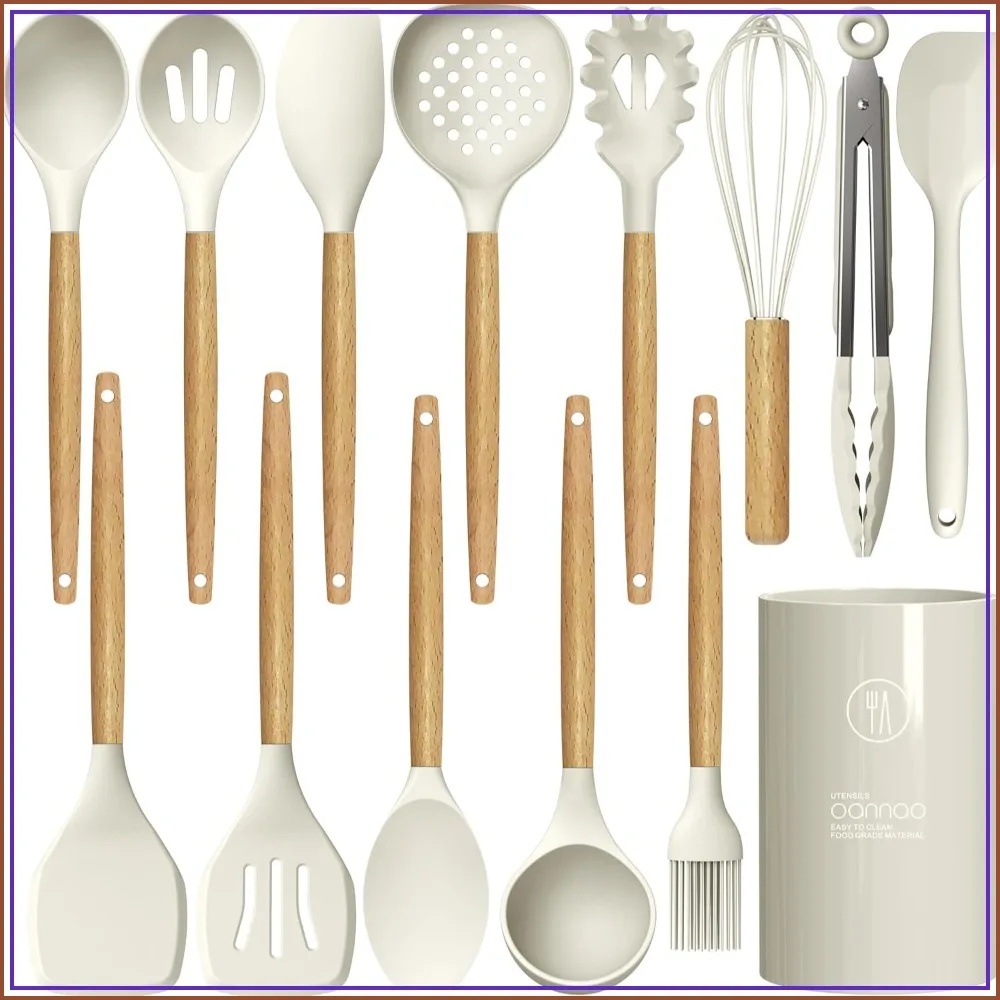 446°F Heat Resistant Silicone Cooking Utensils Set with Wooden Handles, BPA Free for Non-Stick Cookware
446°F Heat Resistant Silicone Cooking Utensils Set with Wooden Handles, BPA Free for Non-Stick Cookware