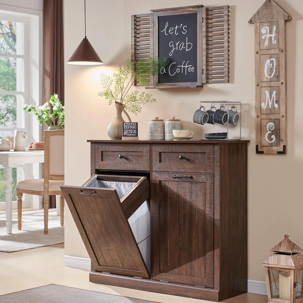 Double Tilt Out Trash Cabinet, 20 Gallon Farmhouse Laundry Hamper Cabinet with 2 Drawers, Hidden Wooden Trash Can Cabinets with
Double Tilt Out Trash Cabinet, 20 Gallon Farmhouse Laundry Hamper Cabinet with 2 Drawers, Hidden Wooden Trash Can Cabinets with