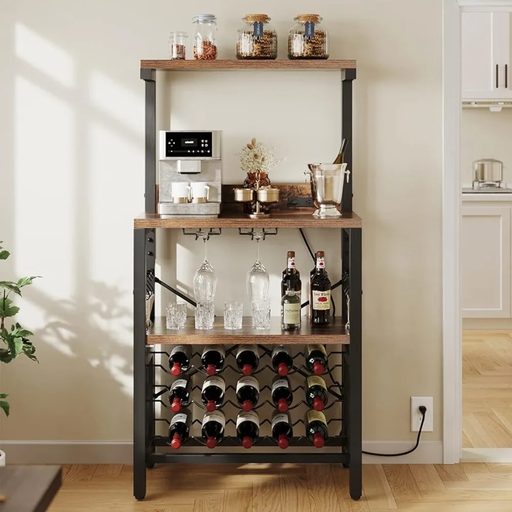 Wine Rack Freestanding Floor, Coffee Bar Storage with Power Outlet for Liquor Thicken Shelf Farmhouse Dining Room, Rustic Brown
Wine Rack Freestanding Floor, Coffee Bar Storage with Power Outlet for Liquor Thicken Shelf Farmhouse Dining Room, Rustic Brown