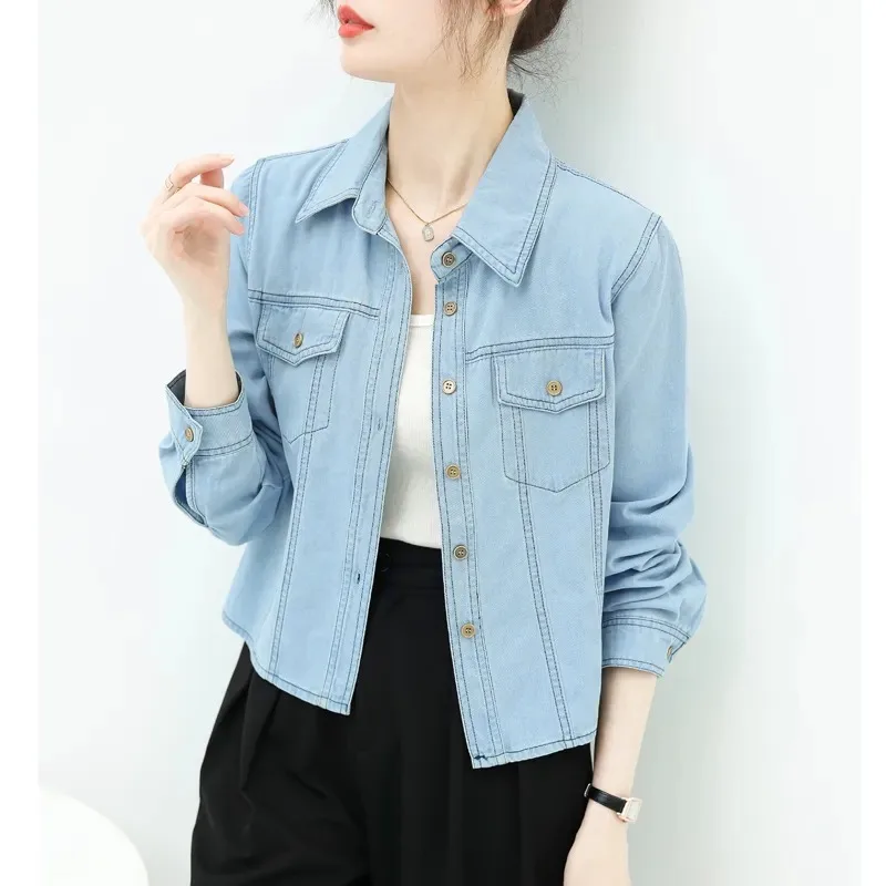 Women's Lightweight Denim Shirt Vintage Long Sleeve Casual Cropped Jacket
Women's Lightweight Denim Shirt Vintage Long Sleeve Casual Cropped Jacket