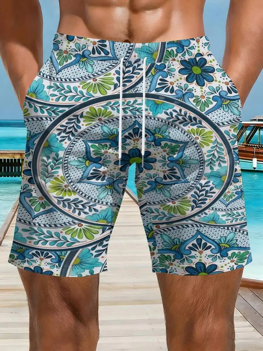 Mens Floral Print Beach Shorts With Blue Green Pattern For Summer Pool Activities
Mens Floral Print Beach Shorts With Blue Green Pattern For Summer Pool Activities