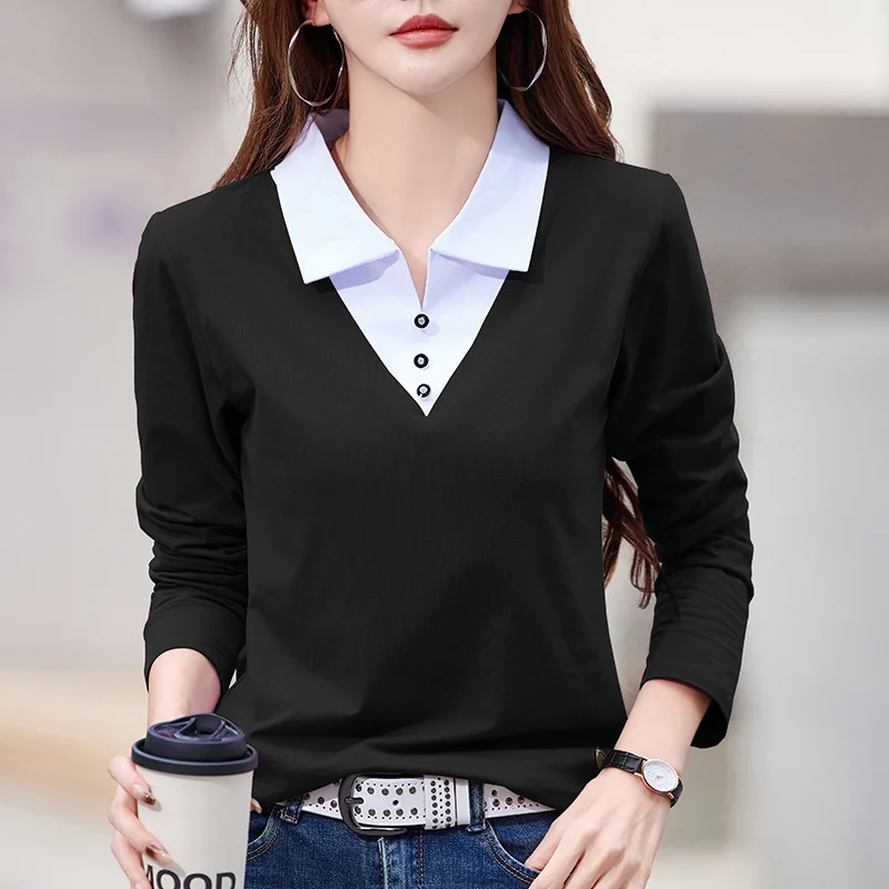 Women's Color Blocked Polo Shirt Lightweight Cotton Long Sleeve Shirt with Adjustable Collar Fit Basic Layering Piece for Spring
Women's Color Blocked Polo Shirt Lightweight Cotton Long Sleeve Shirt with Adjustable Collar Fit Basic Layering Piece for Spring