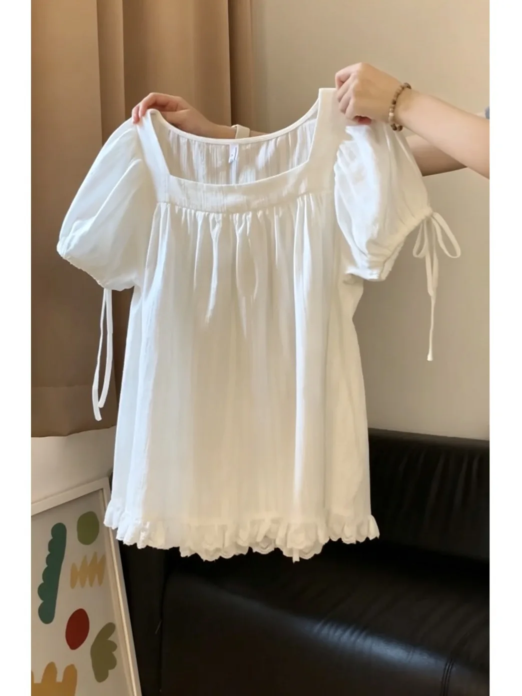 French Style Loose Bubble Sleeve Shirt Women's Summer New Thin Wide Neck Tie Top Breathable Cotton Polyester Blend Short Sleeve
French Style Loose Bubble Sleeve Shirt Women's Summer New Thin Wide Neck Tie Top Breathable Cotton Polyester Blend Short Sleeve