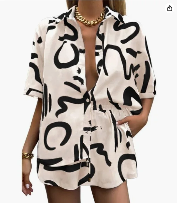 Casual Beach Holiday Loose Shirt Short Sets Bohemian Geometric Print Two Piece Set For Women Summer Outfits For Women 2023
Casual Beach Holiday Loose Shirt Short Sets Bohemian Geometric Print Two Piece Set For Women Summer Outfits For Women 2023