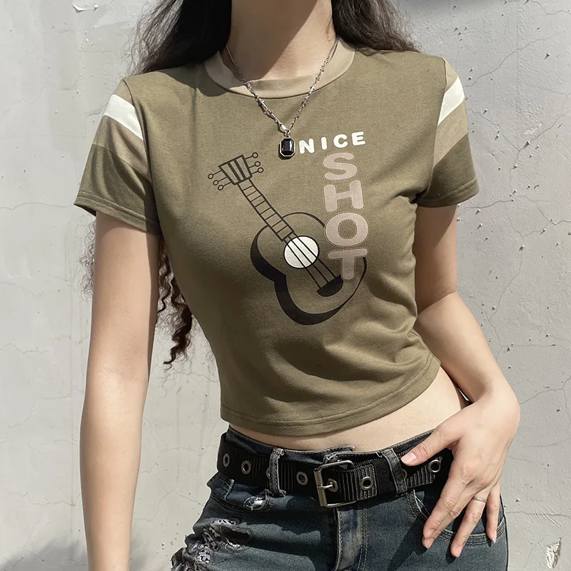 Women's short sleeved round neck T-shirt, short top, sexy T-shirt, Gothic print, street, green
Women's short sleeved round neck T-shirt, short top, sexy T-shirt, Gothic print, street, green