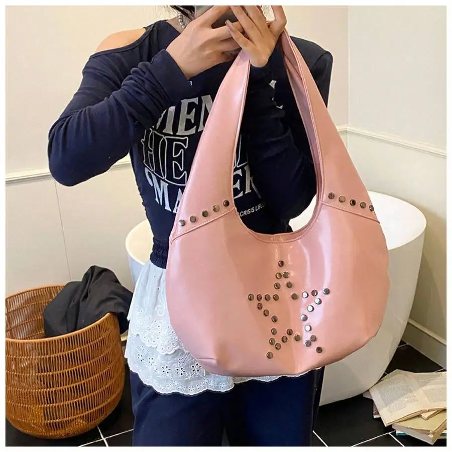 Punk Style Pentagram Studded Hobo Bag Large Capacity Casual Shoulder Handbag
Punk Style Pentagram Studded Hobo Bag Large Capacity Casual Shoulder Handbag