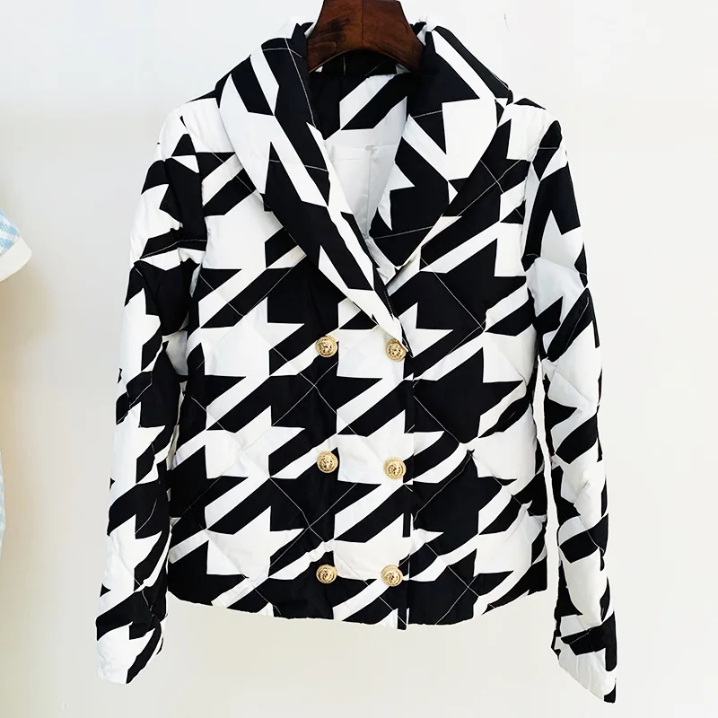 Winter Short Houndstooth Printing Down Jacket Women Lapel Slim Parker Down Jacket Tops Female Double Breasted Warm Outwears Coat
Winter Short Houndstooth Printing Down Jacket Women Lapel Slim Parker Down Jacket Tops Female Double Breasted Warm Outwears Coat