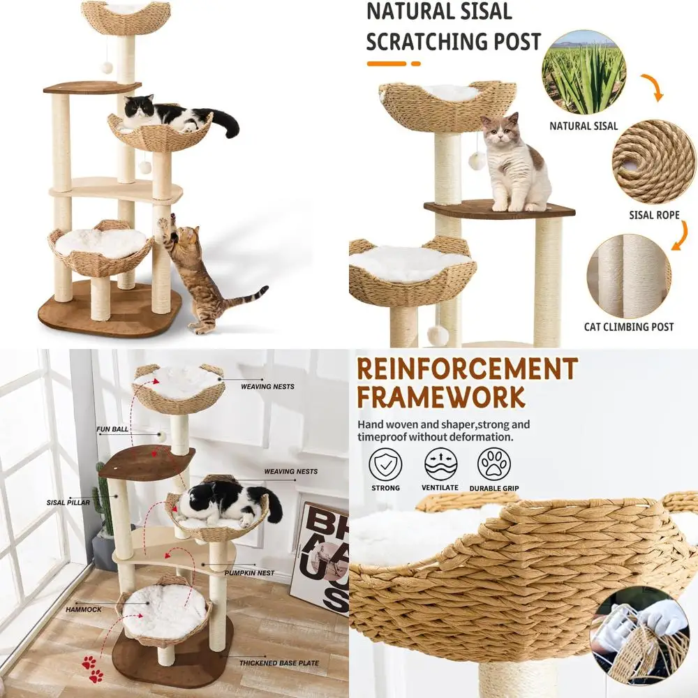 Elegant Large-Scale Cat Tree Tower with Cloud-Like Mat, Innovative Scratching Post, and Adorable Wooden Structure for Feline Fun
Elegant Large-Scale Cat Tree Tower with Cloud-Like Mat, Innovative Scratching Post, and Adorable Wooden Structure for Feline Fun