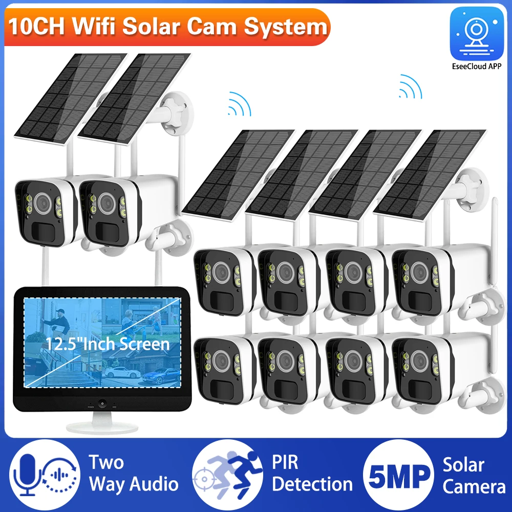 10CH 12.5 Inch 5MP NVR Wireless Solar Panel Battery WIFI Camera NVR Video Surveillance Security System Kit PIR Detection Monitor
10CH 12.5 Inch 5MP NVR Wireless Solar Panel Battery WIFI Camera NVR Video Surveillance Security System Kit PIR Detection Monitor