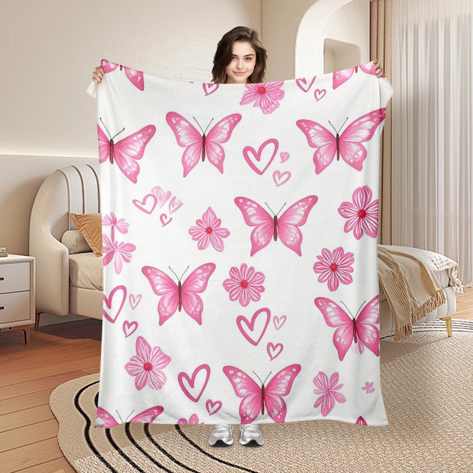Butterfly Heart Flower Blanket In Pink With Delicate Design And Warm Fabric For Sweet And Elegant Room Decor Style
Butterfly Heart Flower Blanket In Pink With Delicate Design And Warm Fabric For Sweet And Elegant Room Decor Style