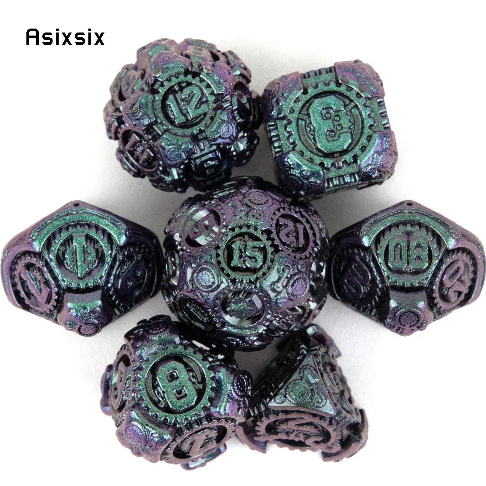 7 Pcs Purple Green Gear Wheel Metal Dice Solid Metal Polyhedral Dice Set Suitable For Role-Playing RPG Gift Card Game
7 Pcs Purple Green Gear Wheel Metal Dice Solid Metal Polyhedral Dice Set Suitable For Role-Playing RPG Gift Card Game
